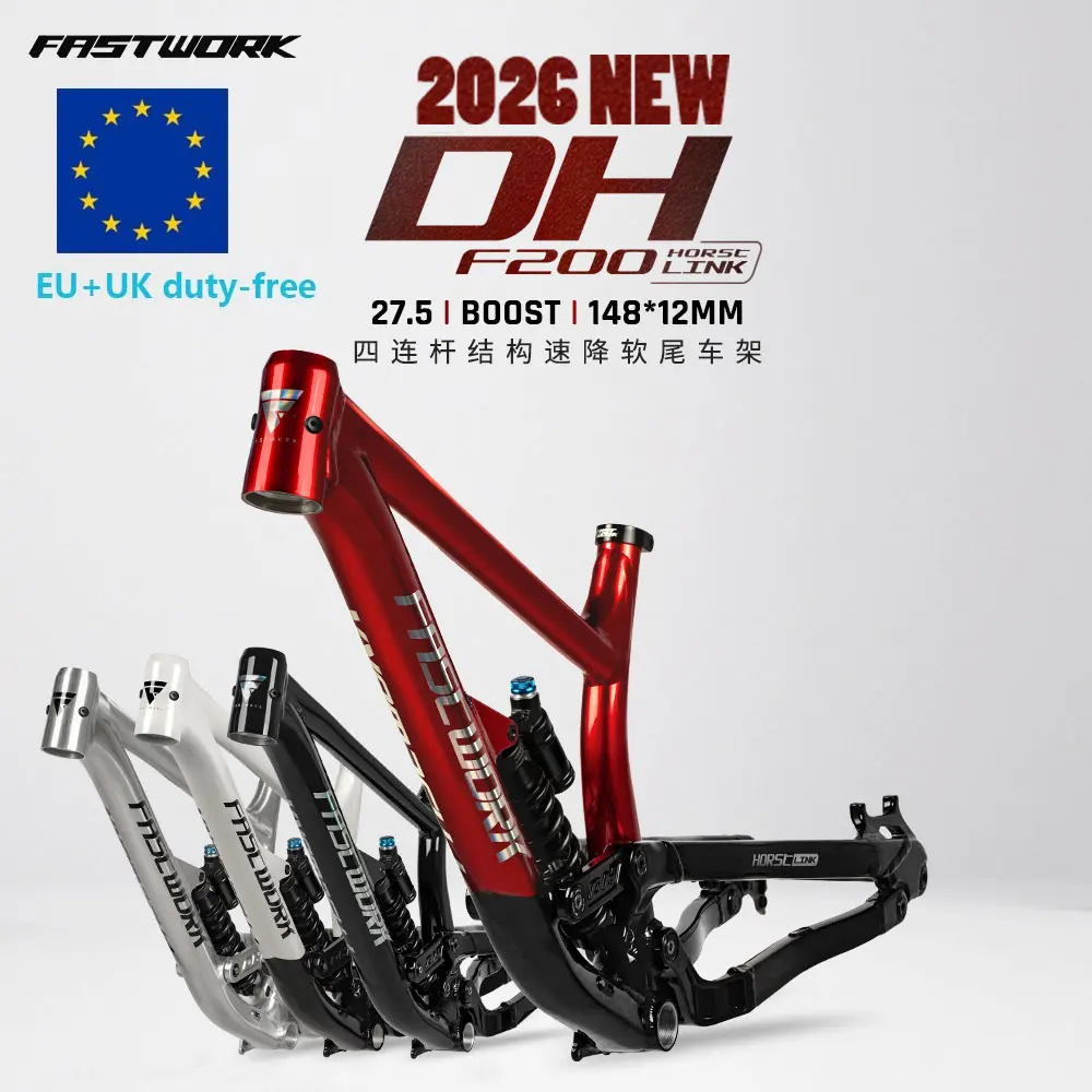 DH Full Suspension Frame Aluminum Soft Tail 27.5 er Rear Travel 200mm Boost 12X148mm 4 Links MTB Rear Shock Downhill Frameset
