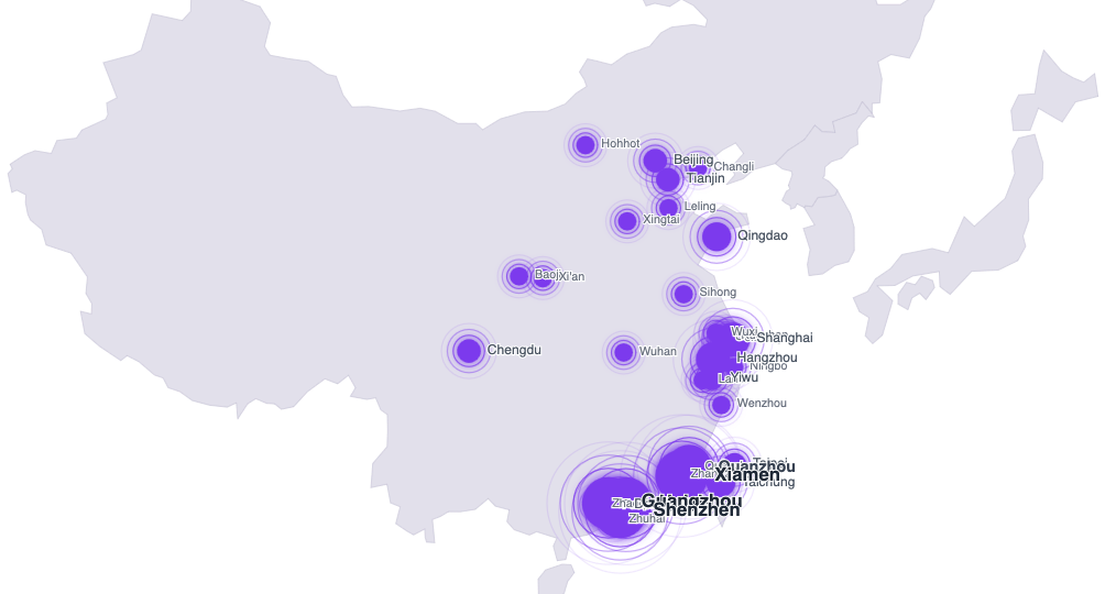 Map of Chinese bike brand locations