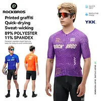 ROCKBROS Short Sleeve Cycling Jersey Quick-drying Sportswear Outdoor Clothing Breathable Seamless Printed Bike Shirt Reflective