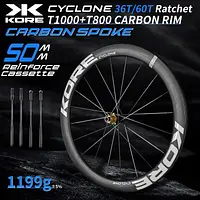 KORE Carbon Spoke Wheelset-50mm-T1000 Carbon Rims 36T/60T Ratchet Hub XDR/HG 700C Design for Ultra-Light Road Racing Performance