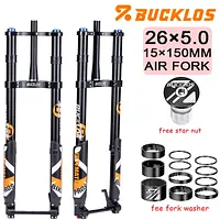 BUCKLOS 26*5.0 Bicycle Inverted Fork Air Suspension 26in E-Bike Fork 15*150mm 5.0 Tire Snow Beach Bike Forks DH Forks