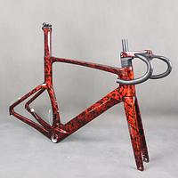 TanTan Red Water Ripple Paint Carbon Fiber Disc Brake Road Bike Frame TT-X38 stem+handlebar Max Tire 700X32C