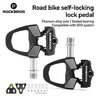 ROCKBROS Road Bike Lock Pedal Carbon Fiber Lightweight Faster Self-Locking Pedal Aluminum Alloy SPD Lock Pedal with Lock Cleats
