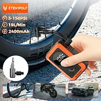 New ETENWOLF S0 Mini Electric Bike Pump Cordless 2400mAh Portable Tire Pump w/ Screen For Motorcycles Balls 150PSI Max Pressure