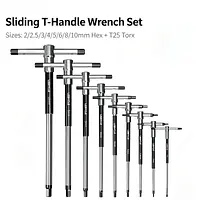 LEBYCLE T Handle Hex Wrench Set Cr V Steel Allen Key Tools 2 2.5 3 4 5 6 8 10mm T25 360 Rotating Bicycle Repair Tool Kit for MTB