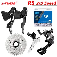 LTWOO R5 2x9 Speed Road Bicycle Groupset Shifter Rear Derailleur X9 Chain 9V Cassette 11-25/28/30/32T Flywheel Compatible R7000
