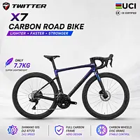 TWITTER X7 Full Carbon Road Bike Shimano 105 Di2 2x12 Speed 7.7KG Lightweight Carbon Wheelset Disc Brake Racing Bicycle