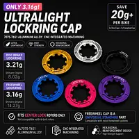 7075-T651 Aluminum Alloy Bicycle Freewheel Lockring Cap CNC Ultralight Center Lock Disc Brake Rotor Lock Cover 3.16g