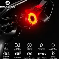 ROCKBROS Smart Bicycle Rear Light Auto Start/Stop Brake Sense IPx6 Waterproof LED Type-C Rechargeable Flashlight Bike Accessory