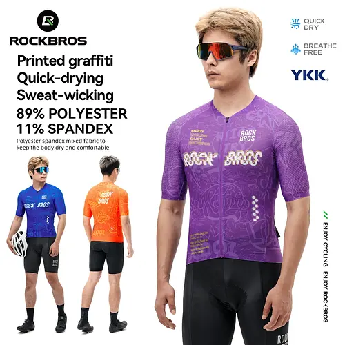 ROCKBROS Short Sleeve Cycling Jersey Quick-drying Sportswear Outdoor Clothing Breathable Seamless Printed Bike Shirt Reflective