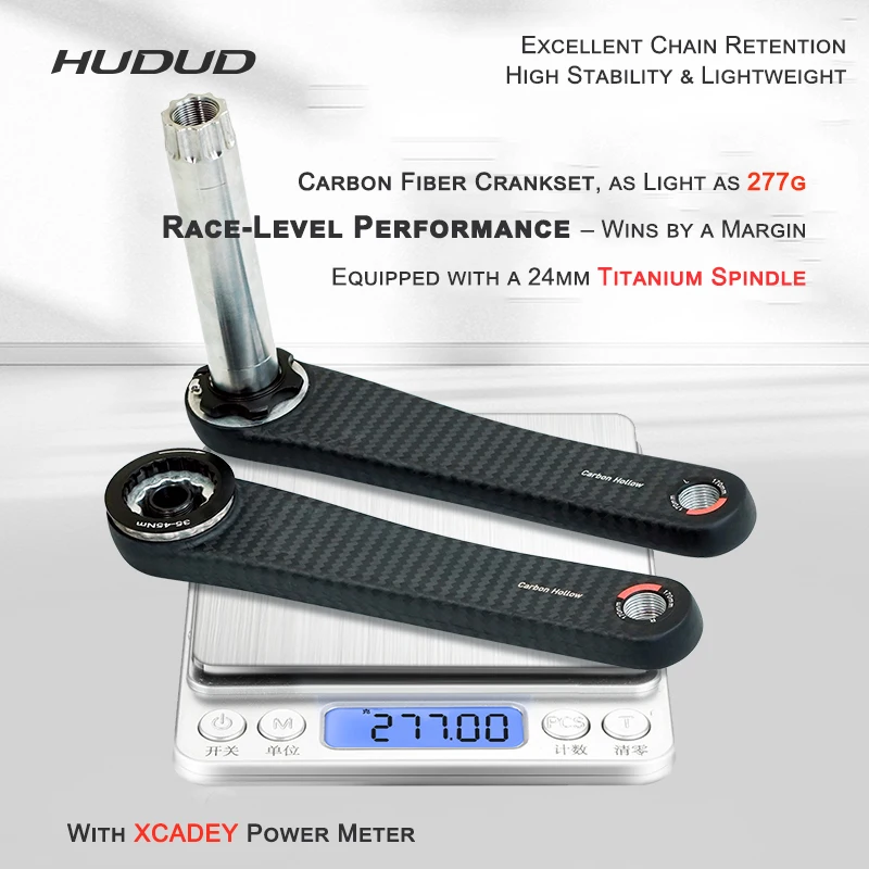 HUDUD Carbon Road Bike Crankset 277g Ultra Light 24mm Titanium Axle Easton Spider Fit Xcadey Sigeyi Power Meter