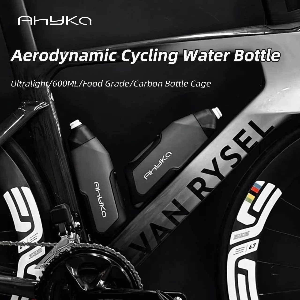 AhyKa Aerodynamic Water Bottle Set 600ml Big Capacity Food Grade PP5 Bottle With Ultralight Carbon Bottle Cage Bike Accessories