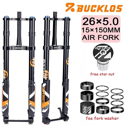 BUCKLOS 26*5.0 Bicycle Inverted Fork Air Suspension 26in E-Bike Fork 15*150mm 5.0 Tire Snow Beach Bike Forks DH Forks