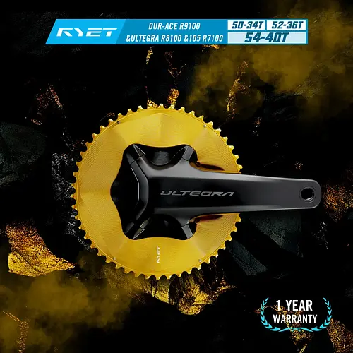 RYET Aero Chainring 50-34T 52-36T 54-42T for Shimano 12-Speed 2x Road Bike Groupsets CNC Aluminum Black/Silver