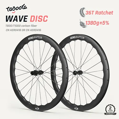 AERORAPTOR 50 WAVE 700c Carbon Wheelset Tubeless 36T Ratchet Hub Bicycle Wave Rim AERO418 Spoke Center-Lock Disc Brake Wheels