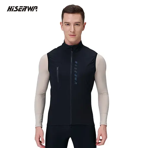 HISERWA Men Cycling Vest Windproof Breathable Lightweight Sleeveless Gilet MTB Road Cycling Vest Jersey Tight Fit Design SBS Zip