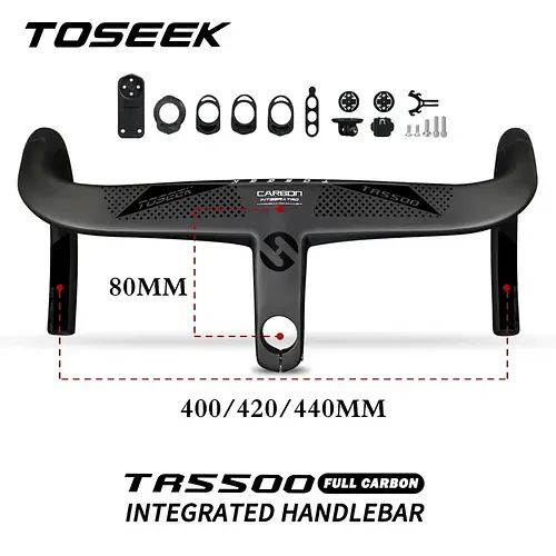 TOSEEK TR5500 Integrated Handlebar Full Carbon Fiber Road Bike Handlebar 400/420/440mm Ultralight Drop Handle Bar with Bicycle Stem