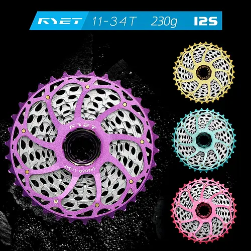 2026 RYET Bike Cassettes 11-34T 12S CNC Alu/Steel Cassette HG for Shiman Road Gravel K7 Anodized Color 12-Speed Bike Freewheel