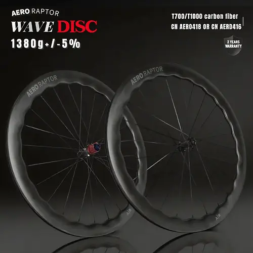 AERORAPTOR 50 WAVE 700c Carbon Wheelset Tubeless 36T Ratchet Hub Bicycle Wave Rim AERO418 Spoke Center-Lock Disc Brake Wheels