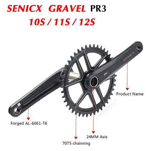 SENICX PR3 Gravel Bike Crankset 40T/42T/44T chainring 165mm 170mm 175mm Crank 10/11S Speed 24MM