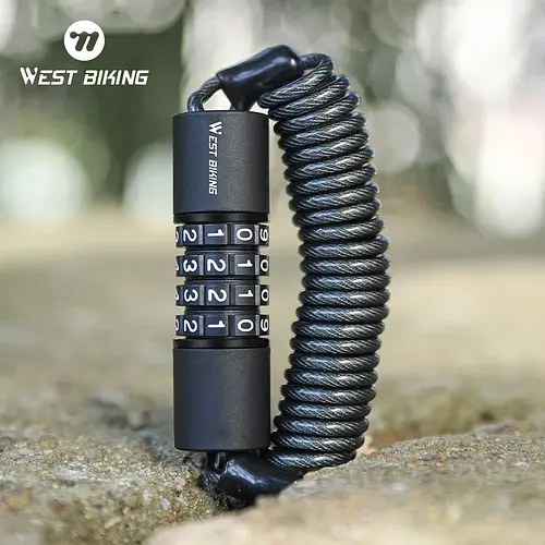 WEST BIKING Portable Bicycle Lock Password Rope Helmet Lock Bicycle Safety Lock Steel Wire Lock Mountain Bike Backpack Lock Zinc 