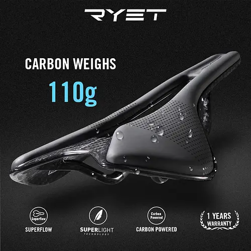 RYET Bike Saddle Full Carbon Racing Ultralight Oval Carbon Rails Seating Saddles Superflow Road Bicycle Seating Cushion Parts