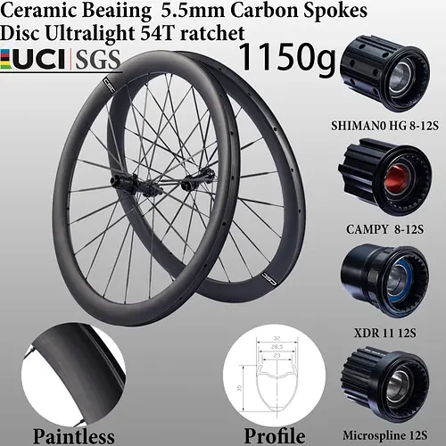 CSC 1150g carbon spoke Wheels paintless 700C Disc brake Bicycle Carbon wheelset 35x32mm 50x28 54T Gravel bike XDR Microspline 