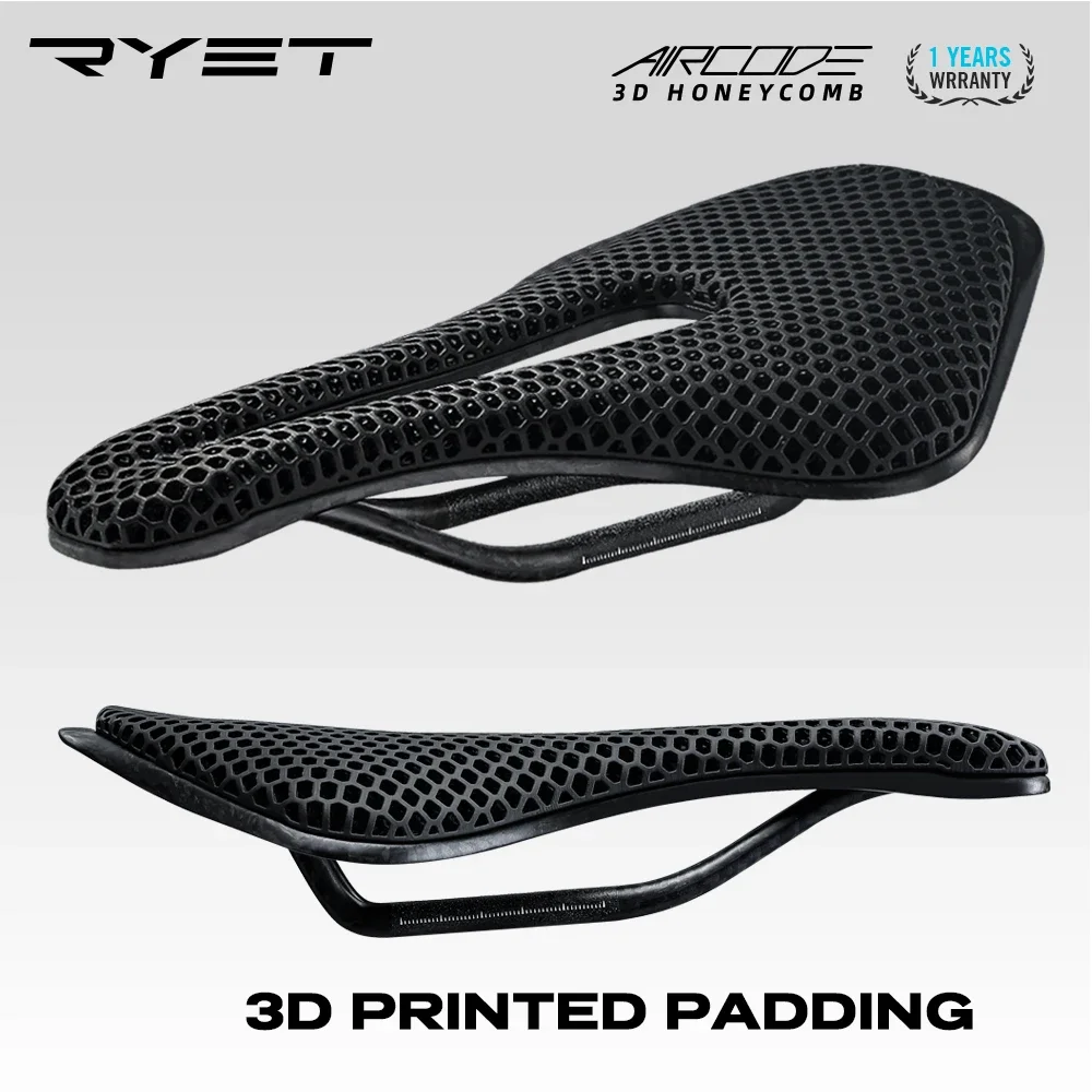 RYET 3D Printed Bike Saddle Carbon Fiber Ultralight Hollow Comfortable Breathable MTB Mountain Road Bicycle Cycling Seat