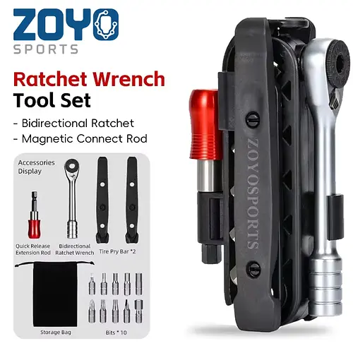 Portable Ratchet Wrench Tool Kit Multi Function Repair Tools Set with Quick Release Socket Tire Lever Screwdriver Spanner