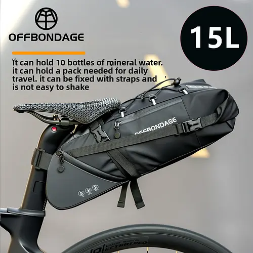 OFFBONDAGE Bicycle Saddlebag Waterproof 15L Large Capacity Bike Bag Cycling Tail Bag MTB Foldable Rear Bag Bike Road Luggage