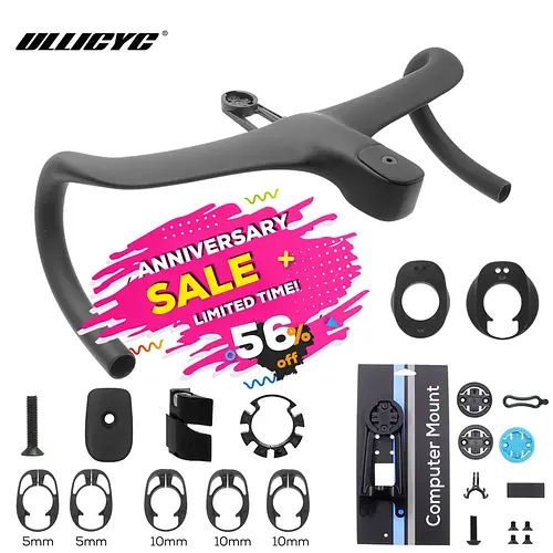 T4 ULTRA Road Bike Full Carbon Fiber Internal Cable Integrated Bicycle Handlebar Cockpit For 360mm-380mm With Mount Spacers