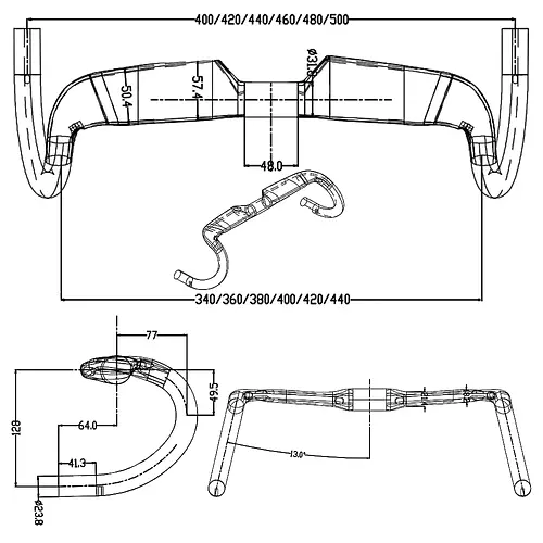 BALUGOE Gravel bike Handle carbon handlebar road bicycle Handlebar 13Degree Outward expansion 340/360/380/400/420/440mm