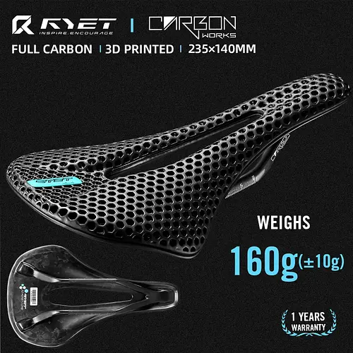 RYET Carbon Fiber 3D Printed Bike Saddle Super Light Road MTB Mountain Racing Seating Bicycle Seat Cushion Cycling Accessories