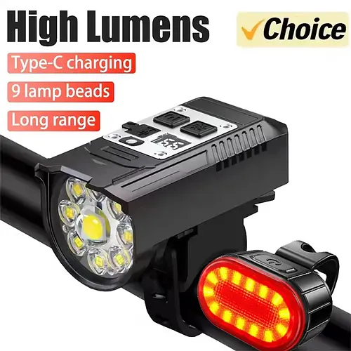 Bicycle Headlight 9 LED Bike Front Light Type-C Rechargeable Bike Lamp Ultralight Handlebar Lights Waterproof Cycling Flashlight