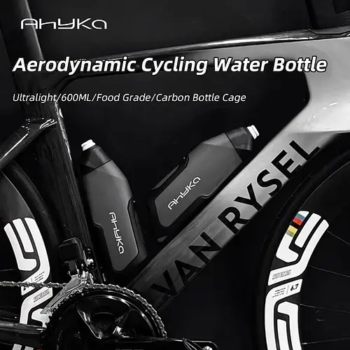 AhyKa Aerodynamic Water Bottle Set 600ml Big Capacity Food Grade PP5 Bottle With Ultralight Carbon Bottle Cage Bike Accessories