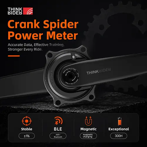THINKRIDER PP5 Carbon Fiber Spider Power Meter Crankset 24MM 160-175mm ANT+ BLE for Road Bike