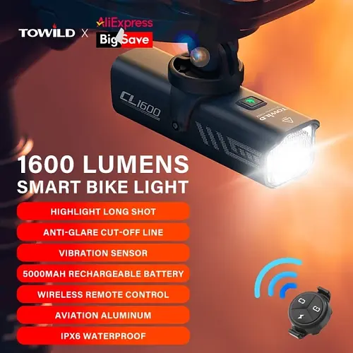 TOWILD CL1600 Bicycle Lights 5000mAh Rechargeable Led Bike Light IPX6 Aluminum Front Lamp 1600LM MTB Road Cycling Headlights