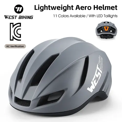WEST BIKING Aero Cycling Helmet Integrally-Molded KC Certified Unisex Helmet With LED Taillight for Road Bike Electric Scooter