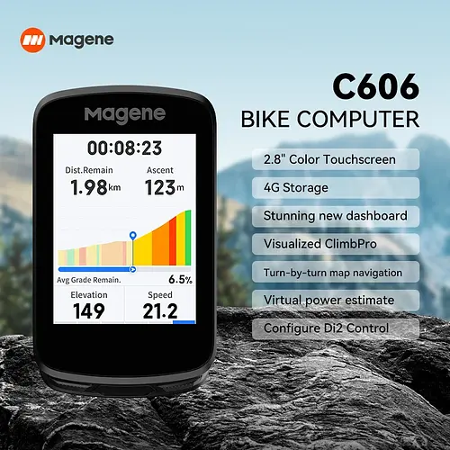 Magene GPS Bike Computer C606V2 Navigation Speedometer Cycling Stopwatch Odometer Trainer Bicycle Light WiFi Bluetooth Ant