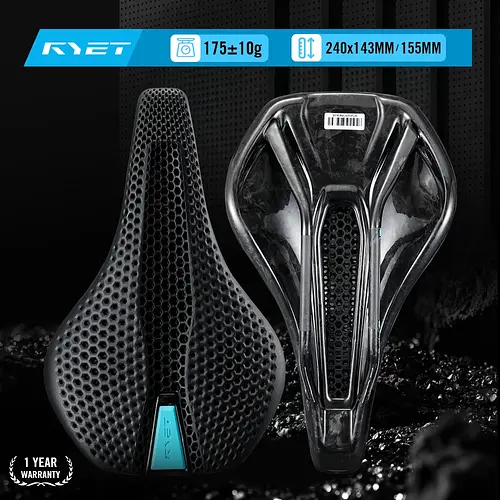 2025 RYET 3D Printed Carbon Saddle 175g 7x9mm Carbon Rails 143/155mm for MTB Gravel Road Racing and Comfort Cycling Accessories
