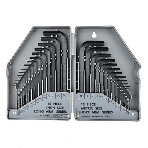 30Pcs Hex Key Allen Wrench Set SAE Metric 0.028-3/8 Inch 0.7-10mm Long Arm Cr-V Steel Hand Tool Kit for Repair and Maintenance