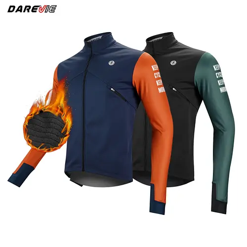 DAREVIE Cycling Jacket Winter Theramal Fleece BIg Size Warm Windproof Cycling Jacket Men Chest Zip Pro Cycling Jack Women 2024  