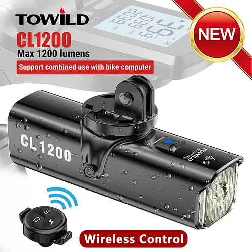 TOWILD CL1200 Smart Bicycle light Remote Control Bike Lights 5000mAh battery Type-C Rechargeable Road MTB IPX6 Bicycle headlight
