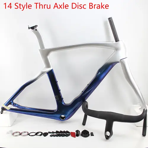 QiLeFu New 700C 14 Style Fully concealed cable Road Bike Full Carbon Fibre Thru Axle Disc Brake Bicycle Frame Handlebar Fork Seatpost