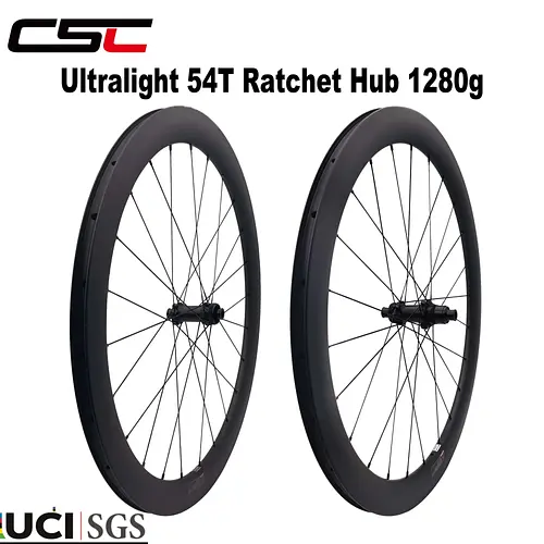 CSC UCI 1280g 54T Ratchet Disc brake Ceramic Road bike Carbon Wheel 35-58mm Clincher Tubeless Carbon Wheelset Gravel bicycle