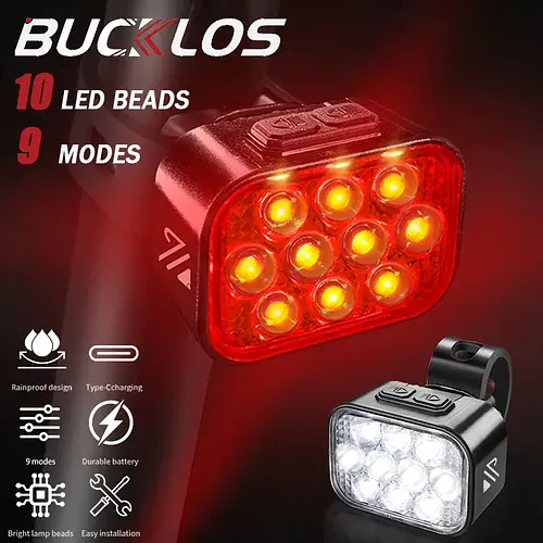 BUCKLOS Bicycle Front Rear Light Set 10 LED Bike USB Charge Headlight Light MTB Waterproof Taillight LED Lantern Bike Parts