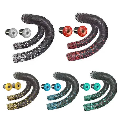 Road Bike Bar Tape Super Sticky Kush Star Fade Bar Tape EVA/PU Bike Anti-Skid Shock Absorber Wrap Tape With 1 pair Bar Plugs