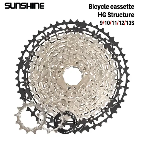 SUNSHINE Ultralight Bicycle Cassette Freewheel Carbon Steel Material 9/10/11/12/13 Speed HG Structure Sprocket for Mountain Bike