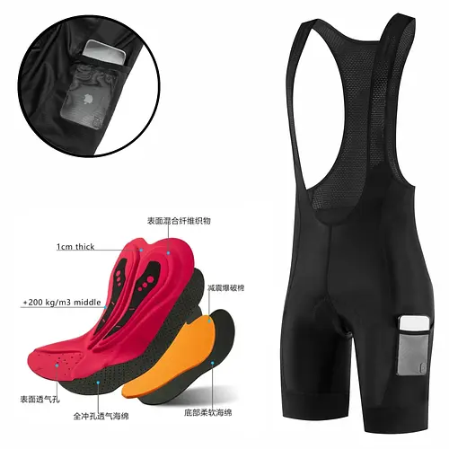 Fualrny Cycling Bib Shorts 5D Gel Pad Mountain Bike Shorts Bretelle Pockets Outdoor Breathable UPF50+ Bike Tight Bicycle Shorts