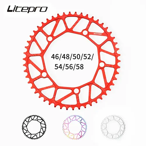 Liteproelite Bicycle Crank Chainwheel Full Hollow Round 48T 50T 52T 54T Crankset Chainring BCD130 58T 56T For Folding Bike